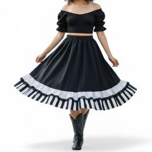 Vintage Pitchfork Whimsigoth Polka Dot Striped Ruffle Midi Skirt S